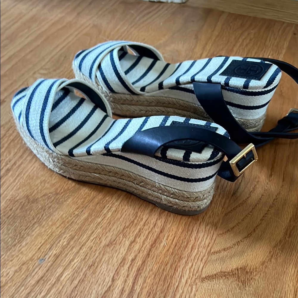 Tory Burch navy and Cream Espadrilles